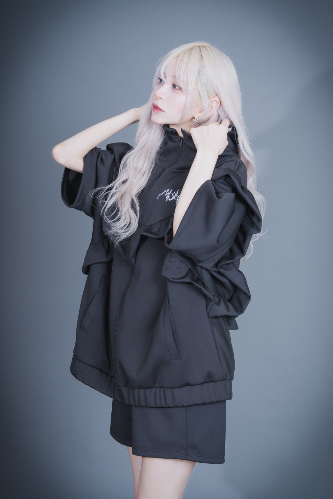 MONOCLONE × BROCKUM - Frill Jersey Hooded Blouson [BLACK]