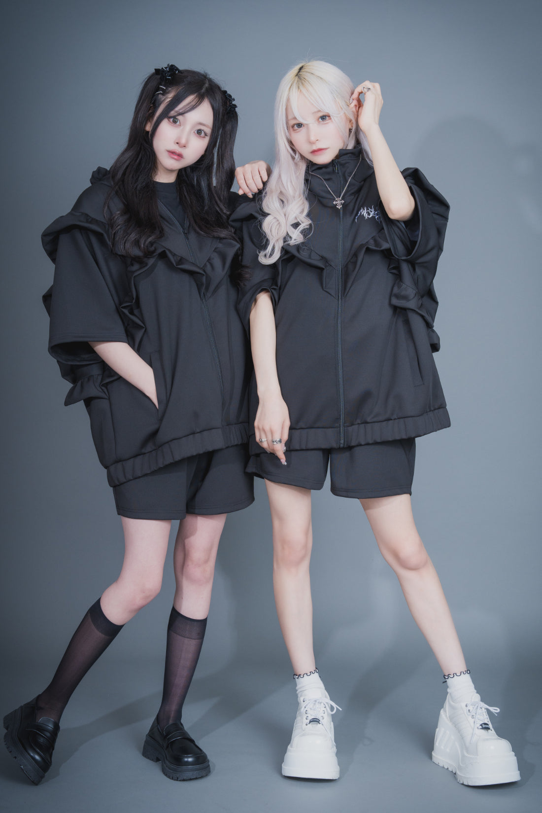MONOCLONE × BROCKUM - Frill Jersey Hooded Blouson [BLACK]